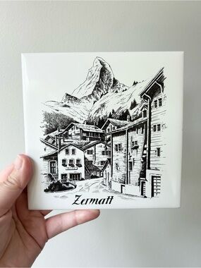 Vintage tourist souvenir tile decor from Zermatt Switzerland